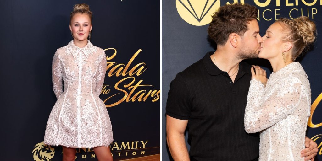 JoJo Siwa troca os laços coloridos por visual elegante e beija Chris Hughes no tapete vermelho